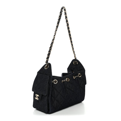 Denim Quilted Mini Chanel 25 Handbag Dark Blue