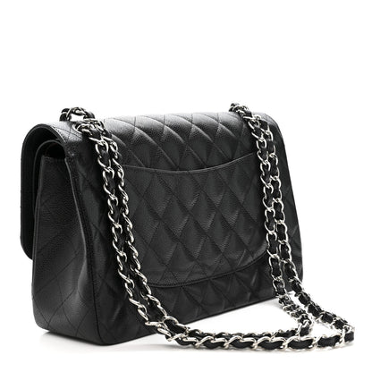 Caviar Quilted Jumbo Double Flap Black