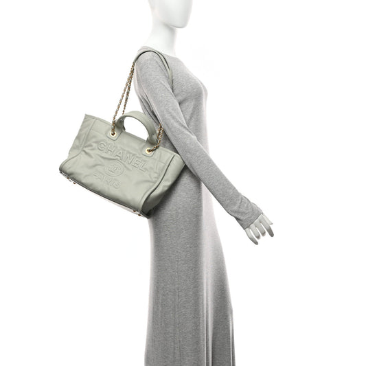 Calfskin Embossed Small Deauville Tote Light Blue