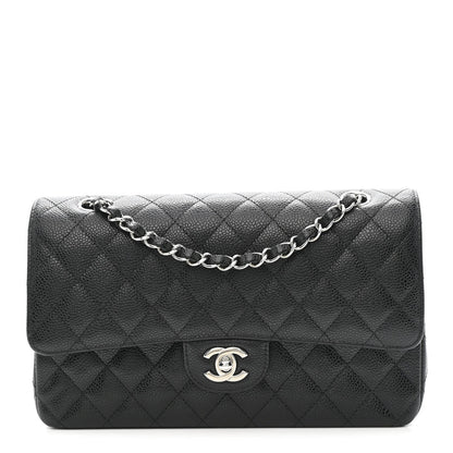 Caviar Quilted Medium Double Flap Black