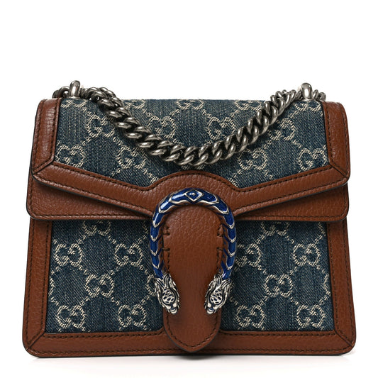 New Denim GG Monogram Dollar Calfskin Enamel Mini Dionysus Shoulder Bag Blue Tea Cuir Epilog Electric Blue