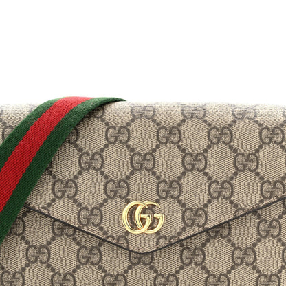 GG Supreme Monogram Textured Dollar Calfskin Web Mini Ophidia Envelope Shoulder Bag Beige Ebony