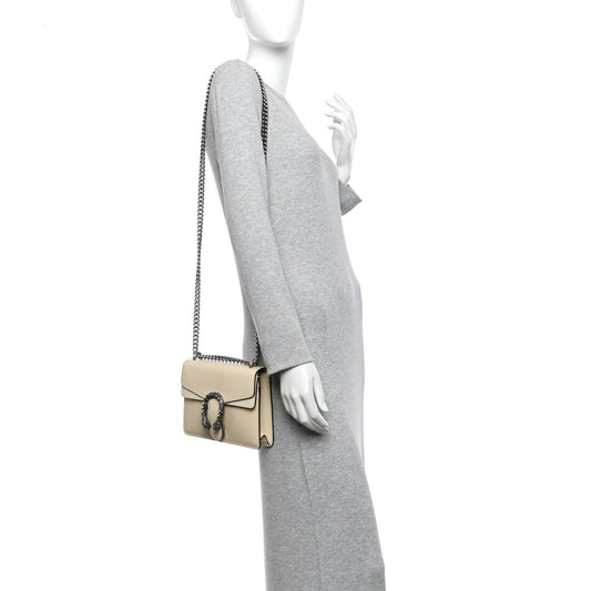 Textured Calfskin Crystal Mini Dionysus Shoulder Bag Mystic White