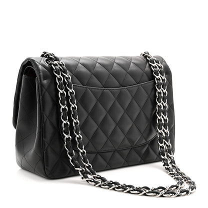 Lambskin Quilted Jumbo Double Flap Black