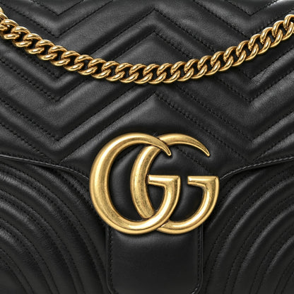 Calfskin Matelasse Medium GG Marmont Shoulder Bag Black