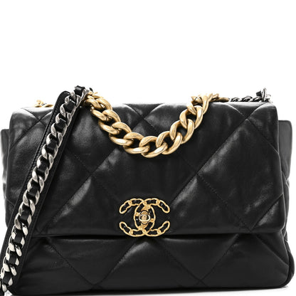 Goatskin Quilted Large Chanel 19 Flap Black