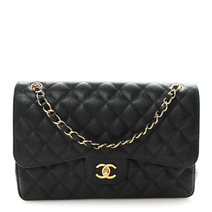 Caviar Quilted Jumbo Double Flap Black