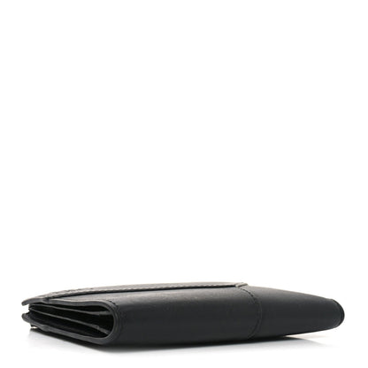 Calfskin Puzzle Zip Slim Compact Bi-Fold Wallet Black