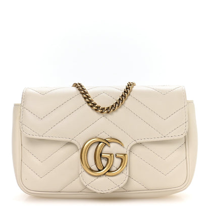 Calfskin Matelasse Super Mini GG Marmont Shoulder Bag White