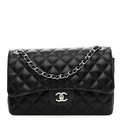 Lambskin Quilted Jumbo Double Flap Black