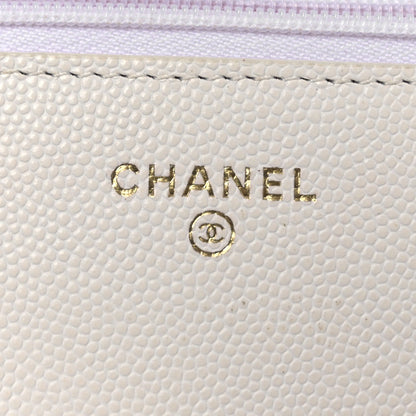 Caviar Quilted Perforated Metal CC Wallet On Chain WOC White