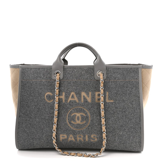 Wool Felt Large Deauville Tote Grey Beige