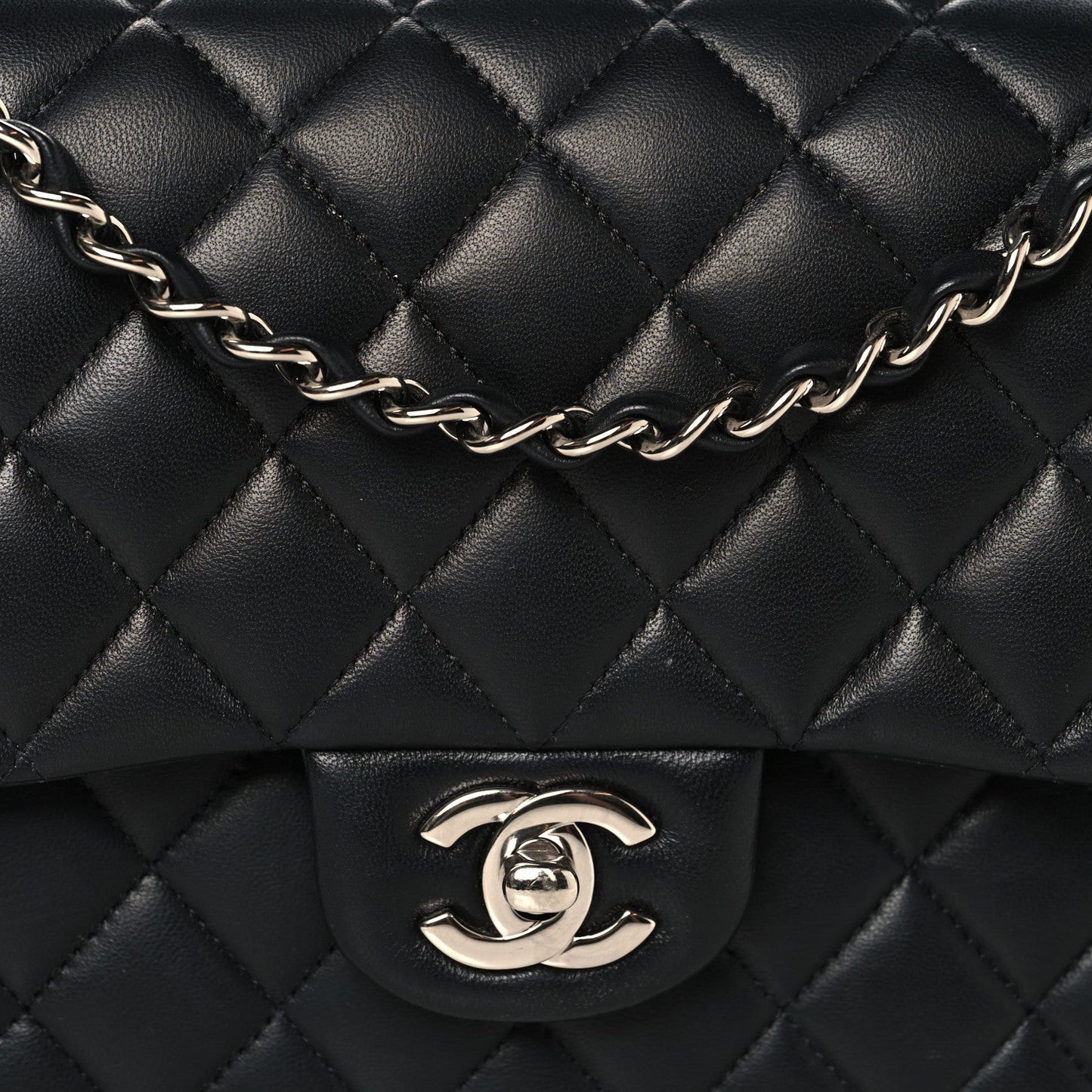 Lambskin Quilted Medium Double Flap Black
