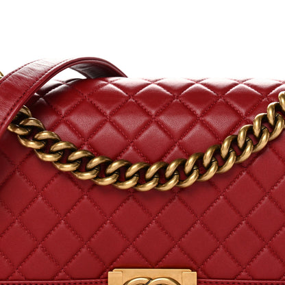 Lambskin Quilted Medium Boy Flap Red