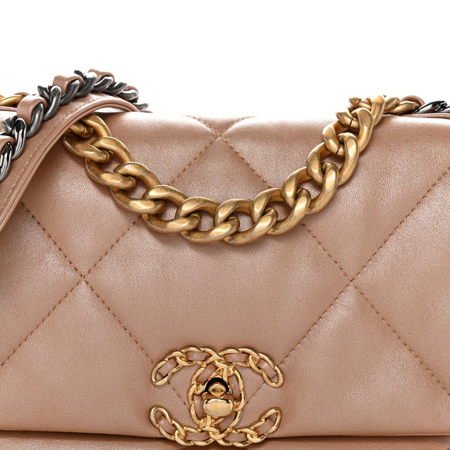 Shiny Lambskin Quilted Medium Chanel 19 Flap Beige