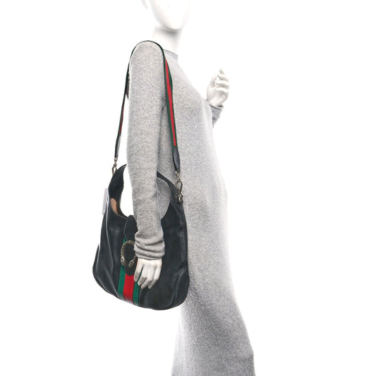 Calfskin Web Stripe Medium Dionysus Hobo Black