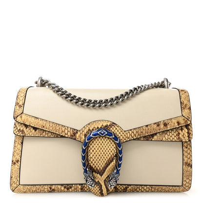 Calfskin Snakeskin Enamel Small Dionysus Shoulder Bag White Beige Electric Blue