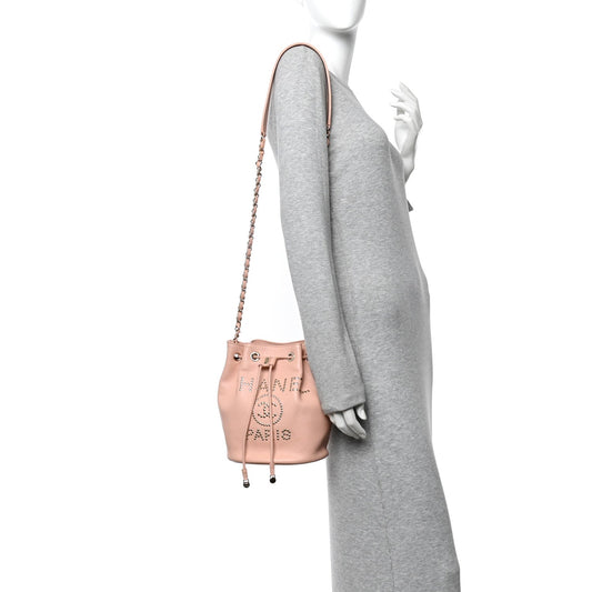 Caviar Deauville Drawstring Bucket Bag Light Pink