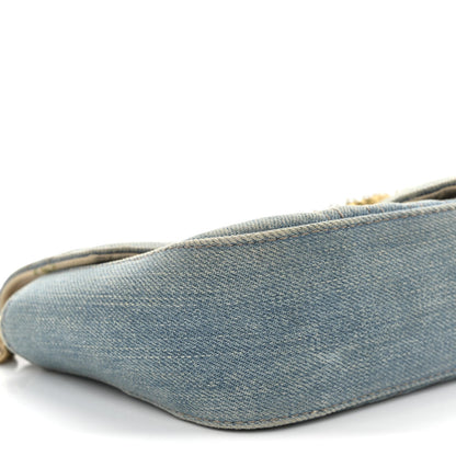 Denim Matelasse Mini Pearly GG Marmont Shoulder Bag Blue