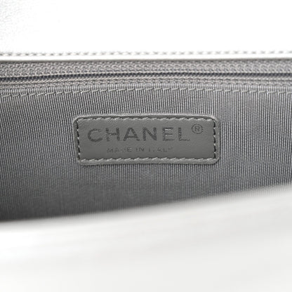 Metallic Calfskin Quilted New Medium Plexiglass Boy Flap Silver