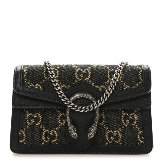 Jacquard Black Denim GG Monogram Super Mini Dionysus Shoulder Bag Black Ivory