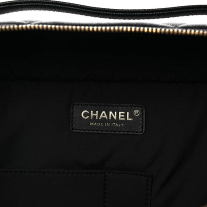 Shiny Grained Calfskin Quilted Large Travel Bowling Bag Black