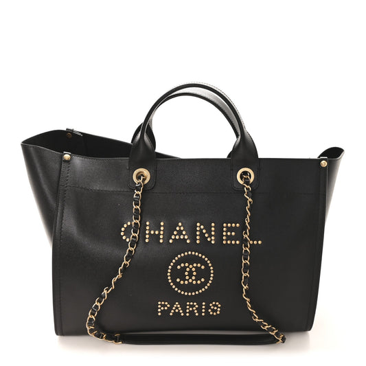 Caviar Medium Studded Deauville Tote Black
