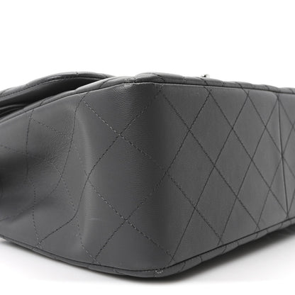 Lambskin Quilted Jumbo Double Flap Dark Grey