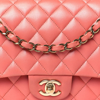 Iridescent Lambskin Quilted Medium Double Flap Pink