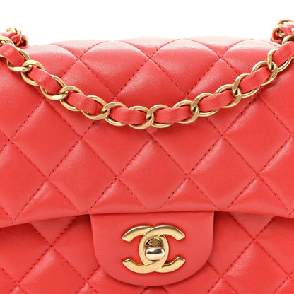 Lambskin Quilted Mini Rectangular Flap Red