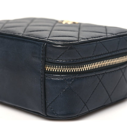 Lambskin Quilted Small Trendy CC Camera Case With Chain Navy