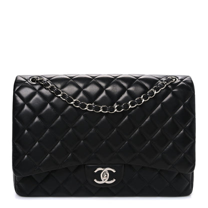 Lambskin Quilted Maxi Double Flap Black