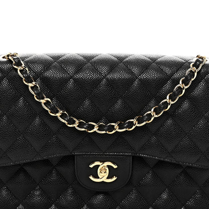 Caviar Quilted Jumbo Double Flap Black