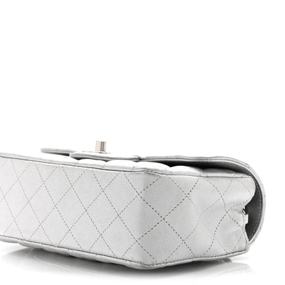 Metallic Lambskin Quilted Mini Rectangular Flap Silver