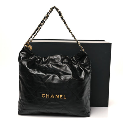 Shiny Calfskin Quilted Chanel 22 Black