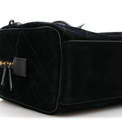 Suede Calfskin Large Perfect Bowling Bag Black