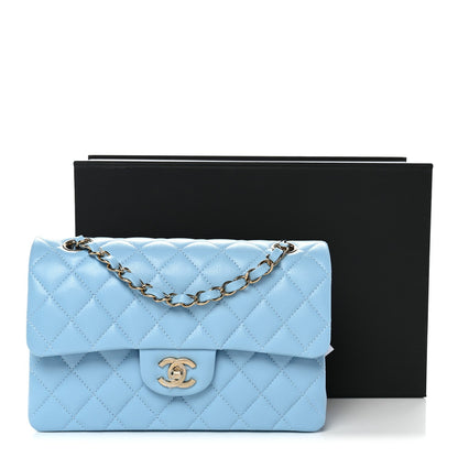Caviar Quilted Small Double Flap Light Blue