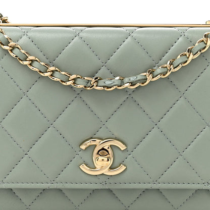 Lambskin Quilted Trendy CC Wallet On Chain WOC Grey