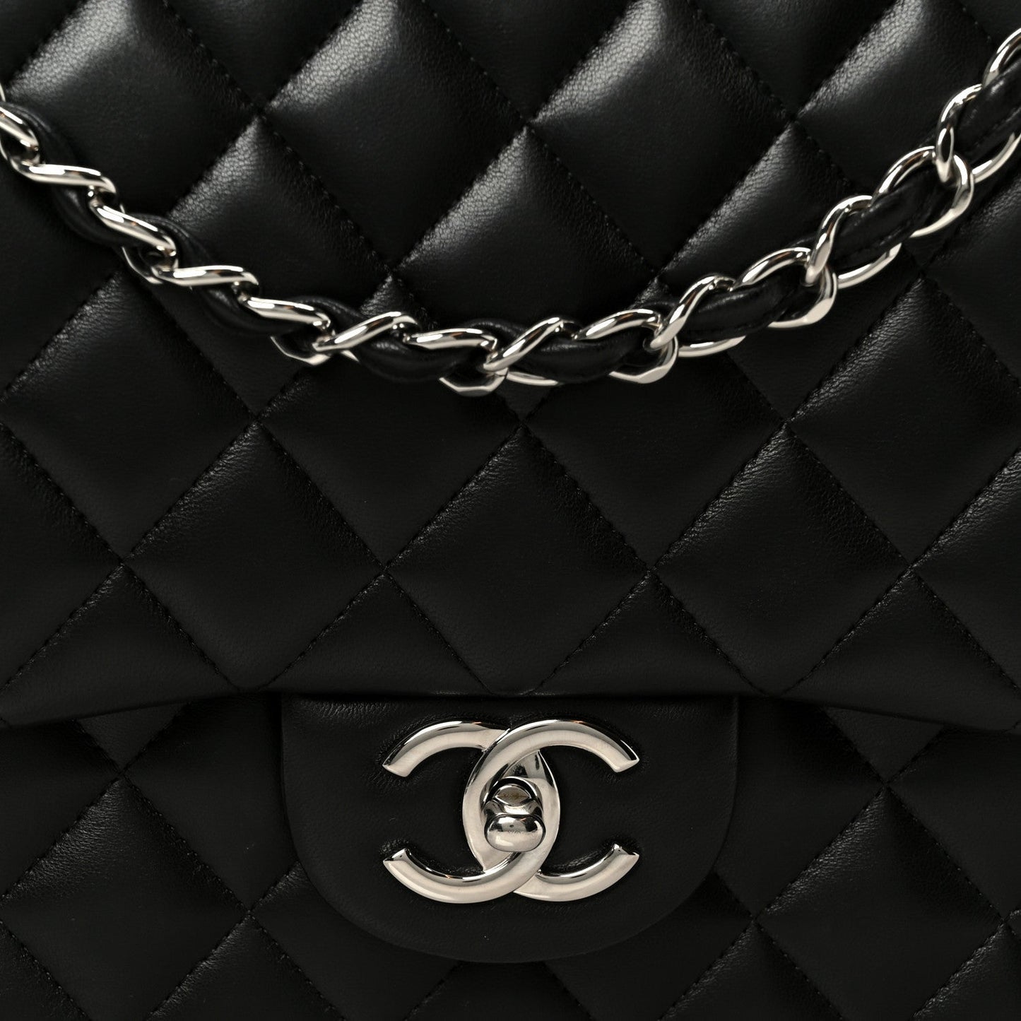 Lambskin Quilted Maxi Double Flap Black