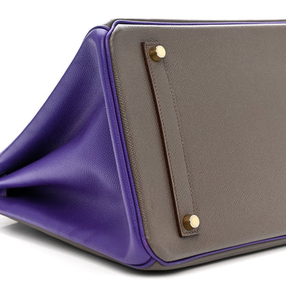 Epsom Bi-Color Horseshoe Birkin 35 Etain Crocus