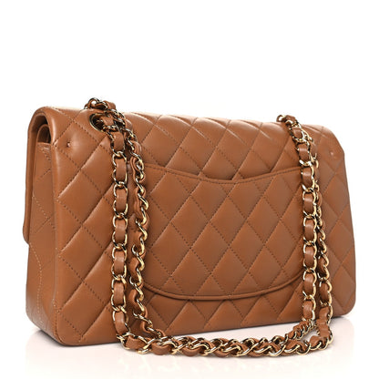 Lambskin Quilted Medium Double Flap Brown