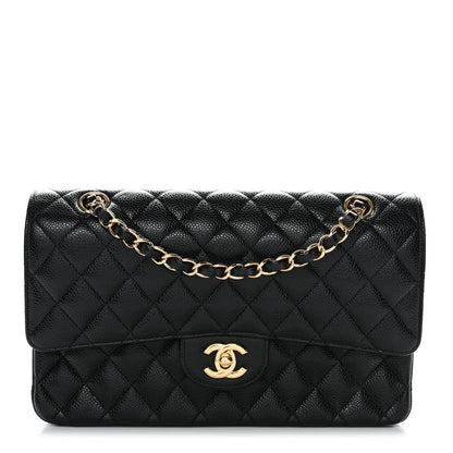 Caviar Quilted Medium Double Flap Black