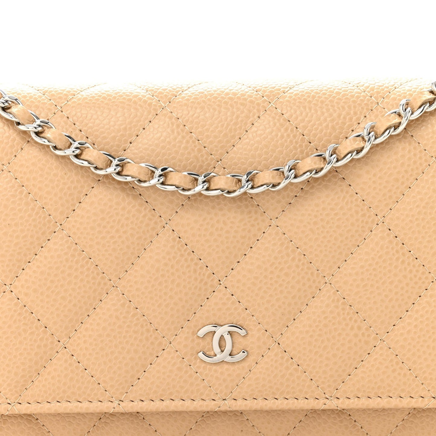 Caviar Quilted Wallet on Chain WOC Beige