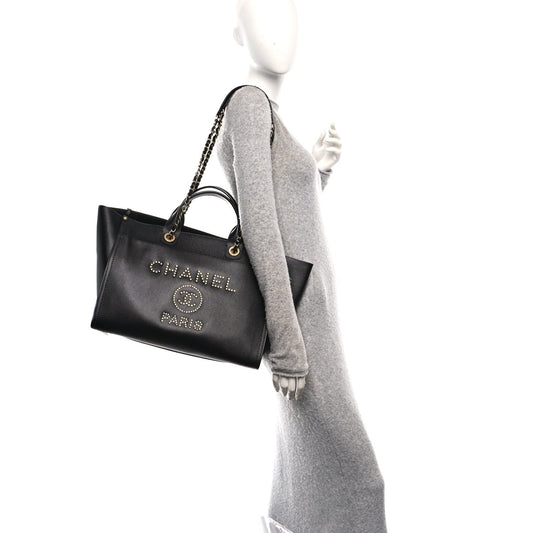 Caviar Medium Studded Deauville Tote Black