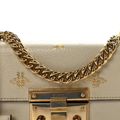 Grained Calfskin Bee Star Small Padlock Shoulder Bag White
