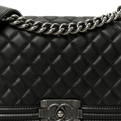 Calfskin Quilted Medium Boy Flap Black