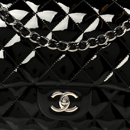 Patent Quilted Jumbo Double Flap Black