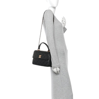 Lambskin Quilted Small Trendy CC Dual Handle Flap Bag Black