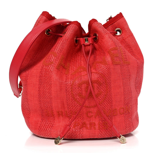 Mixed Fibers Striped Deauville Drawstring Bag Red