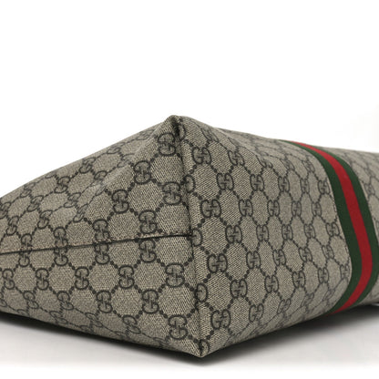 GG Supreme Monogram Textured Calfskin Web Medium Ophidia Shopping Tote Beige Ebony New Acero
